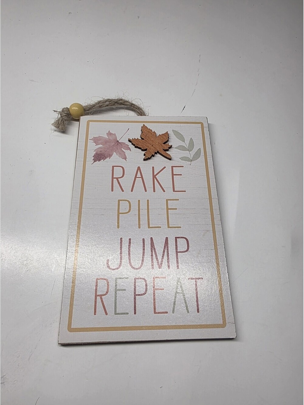 RAKE PIILE JUMP REPEAT Bead Sign Leaf Hang Autumn Harvest 6”x3.75” Colorful NEW!
